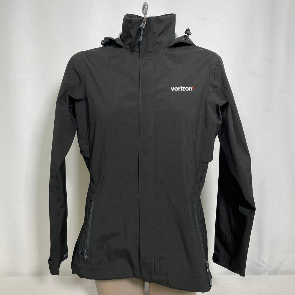 Verizon Storm Creek Black Full Zip Windbreaker Hooded Rain Jacket Women's SMALL